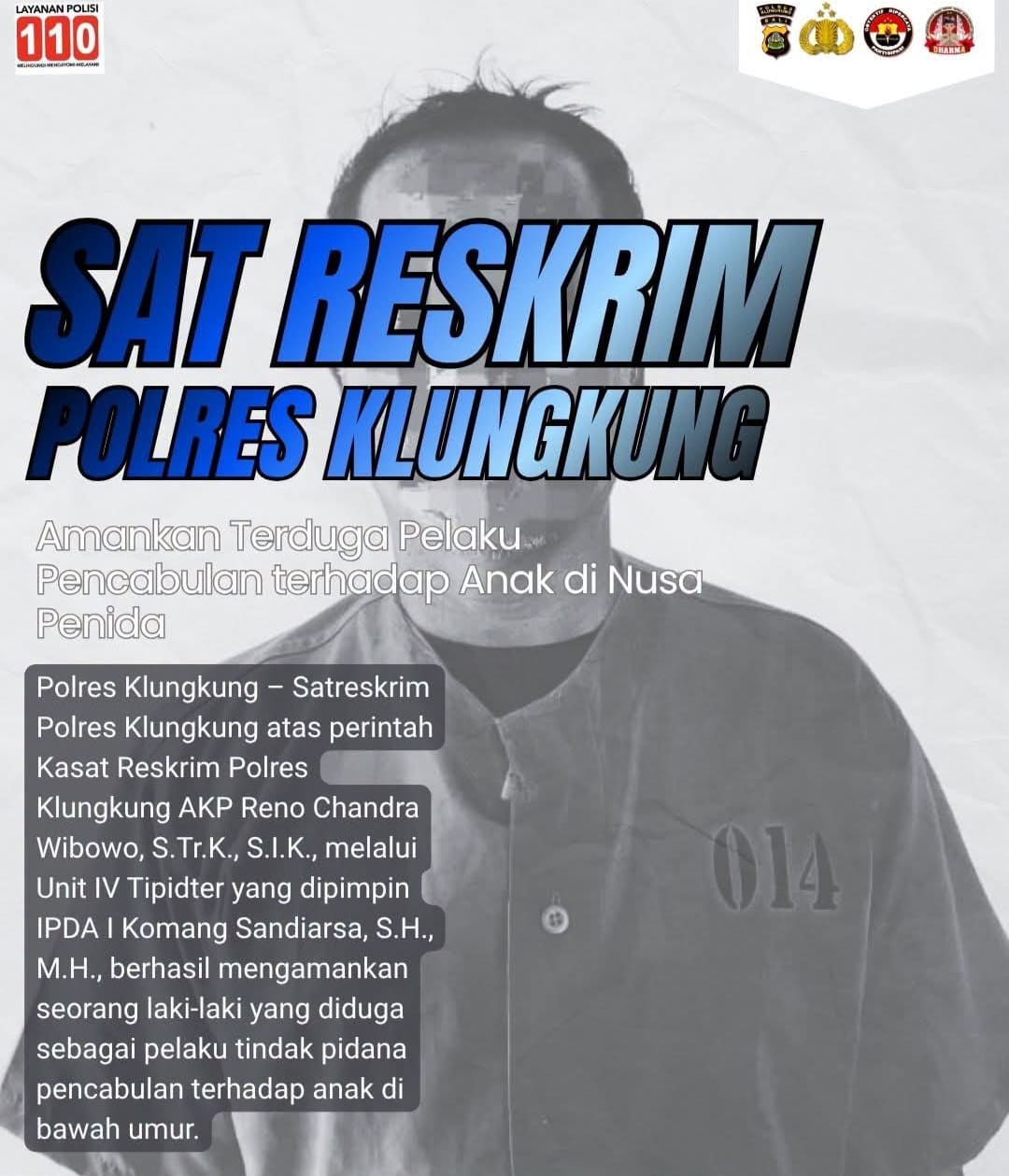 Satreskrim Polres Klungkung Amankan Terduga Pelaku Pencabulan terhadap Anak di Nusa Penida