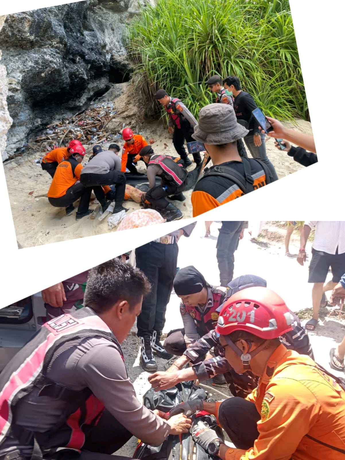 Polsek Nusa Penida bersama Basarnas dan Masyarakat Gerak Cepat Evakuasi WNA yang Terjatuh di Tebing Kelingking Beach